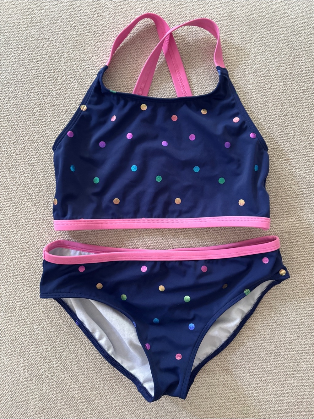 Mini Boden 2 Piece Cross Back Polka Dot Swimsuit Bikini Size 10-11Y